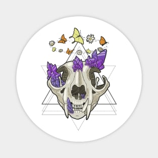 Cat Skull with Crystals, Butterflies, and Geometric Accents Magnet